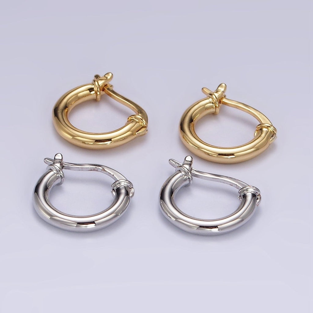 14K Gold plated 12mm Tube Minimalist French Latch Hoop Earrings in Gold & Silver | AE116 AE117 - DLUXCA