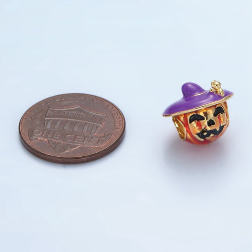 14K Gold plated 12mm Witch Pumpkin Lantern Enamel Bead | B627 - DLUXCA
