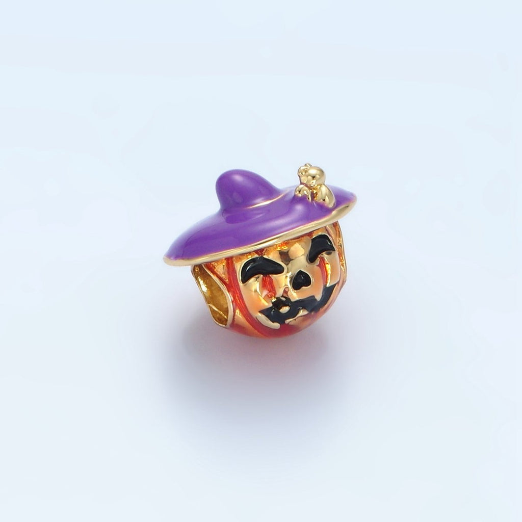 14K Gold plated 12mm Witch Pumpkin Lantern Enamel Bead | B627 - DLUXCA