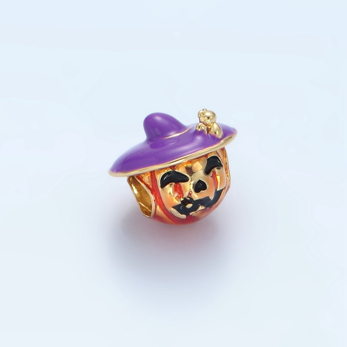 14K Gold plated 12mm Witch Pumpkin Lantern Enamel Bead | B627 - DLUXCA