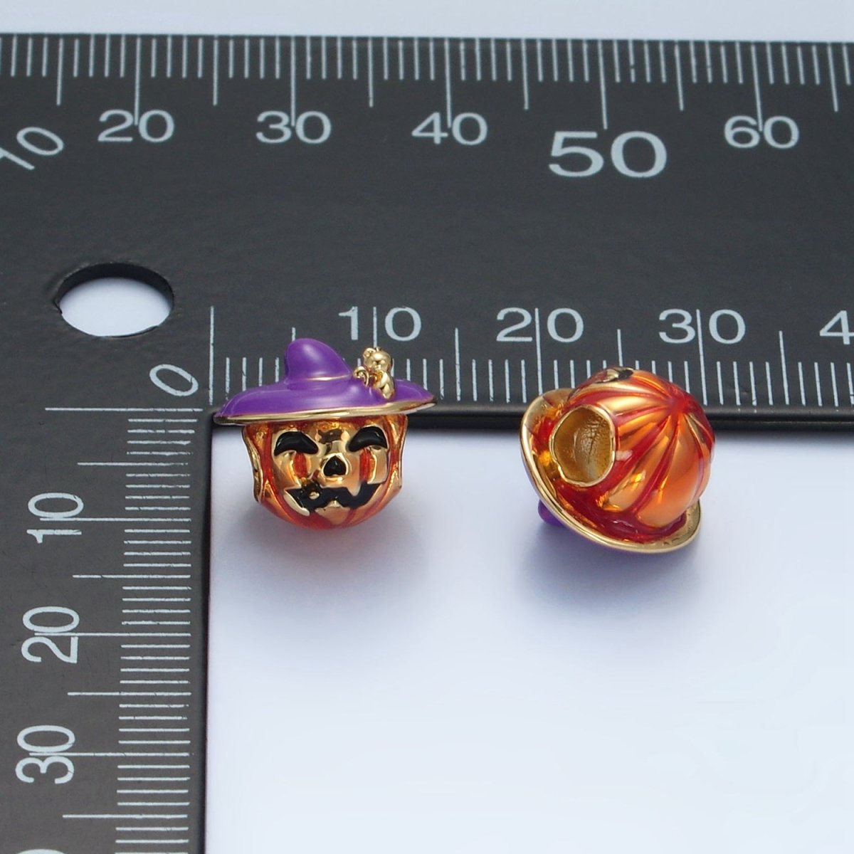 14K Gold plated 12mm Witch Pumpkin Lantern Enamel Bead | B627 - DLUXCA