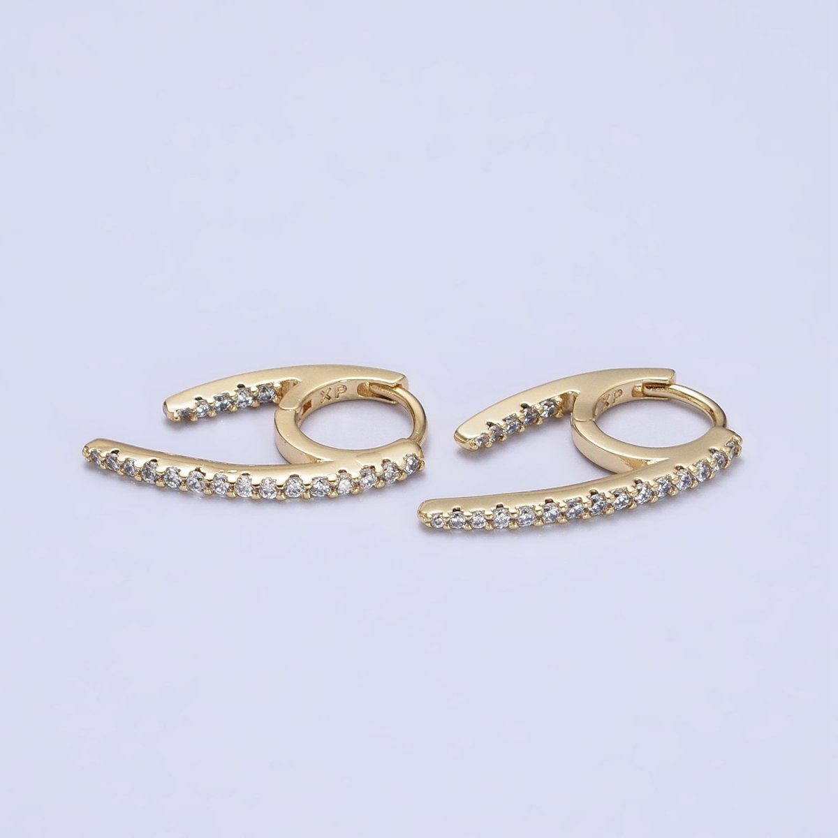 14K Gold plated 13.5mm Geometric Claw Micro Paved CZ Huggie Earrings | AB271 - DLUXCA