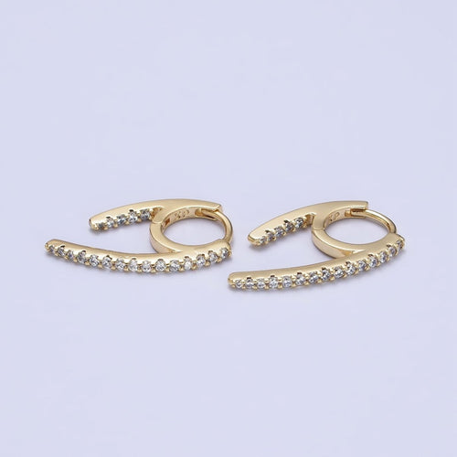 14K Gold plated 13.5mm Geometric Claw Micro Paved CZ Huggie Earrings | AB271 - DLUXCA