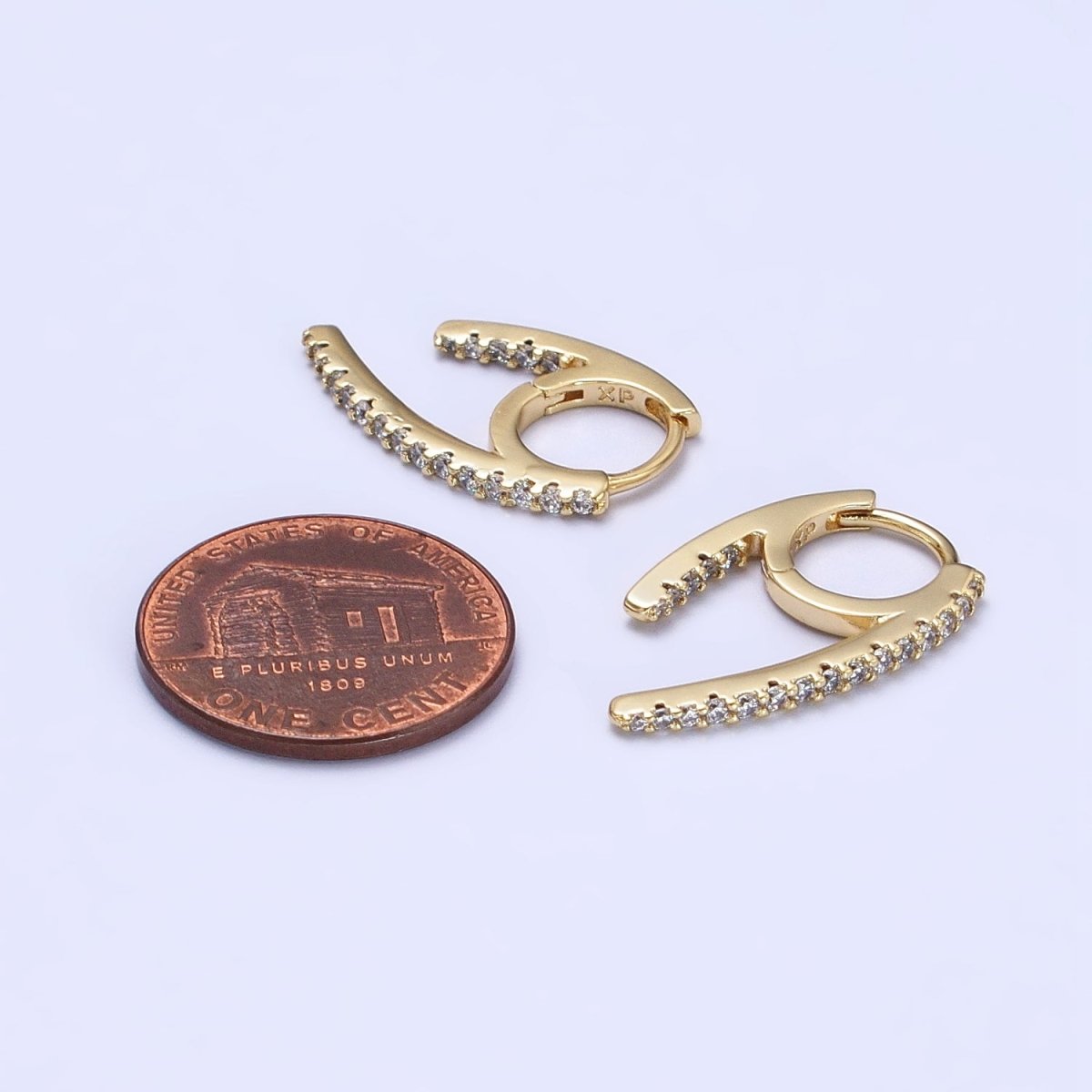 14K Gold plated 13.5mm Geometric Claw Micro Paved CZ Huggie Earrings | AB271 - DLUXCA