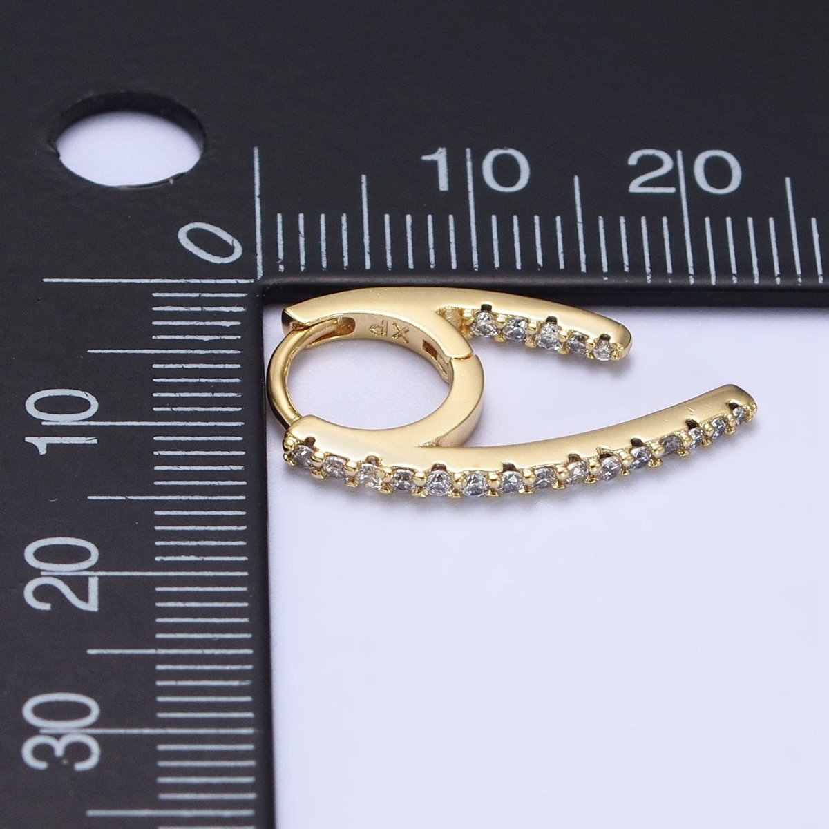 14K Gold plated 13.5mm Geometric Claw Micro Paved CZ Huggie Earrings | AB271 - DLUXCA