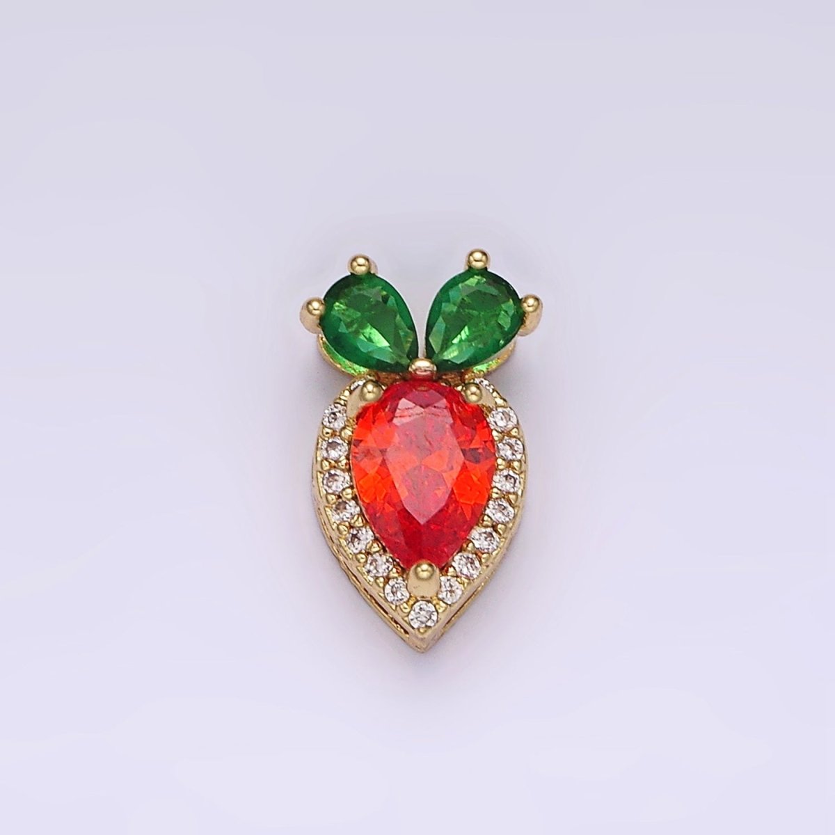 14K Gold plated 13.5mm Orange Carrot Fruit Micro Paved CZ Pendant | N1816 - DLUXCA