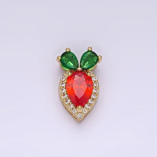 14K Gold plated 13.5mm Orange Carrot Fruit Micro Paved CZ Pendant | N1816 - DLUXCA