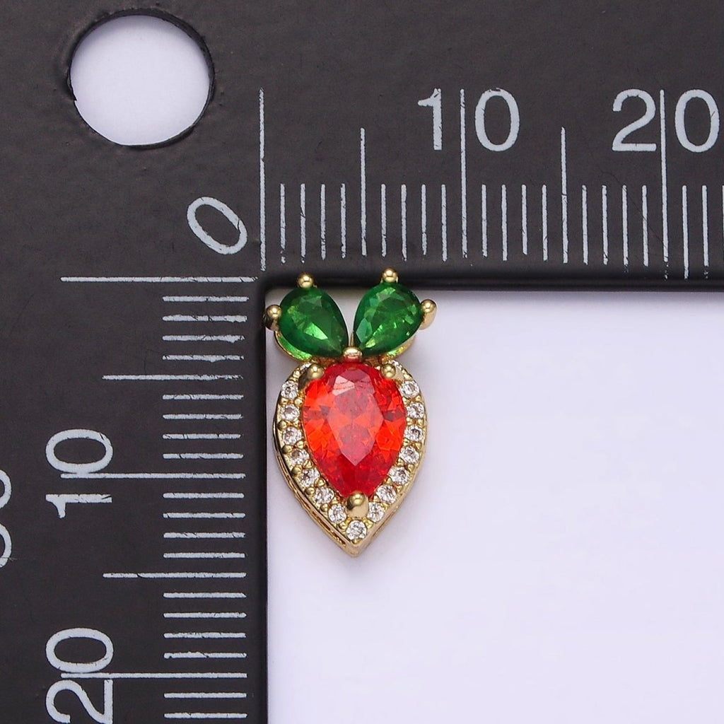 14K Gold plated 13.5mm Orange Carrot Fruit Micro Paved CZ Pendant | N1816 - DLUXCA