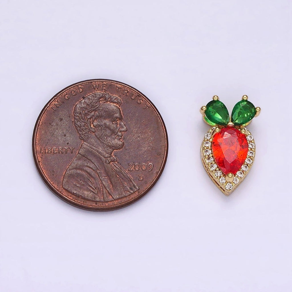 14K Gold plated 13.5mm Orange Carrot Fruit Micro Paved CZ Pendant | N1816 - DLUXCA
