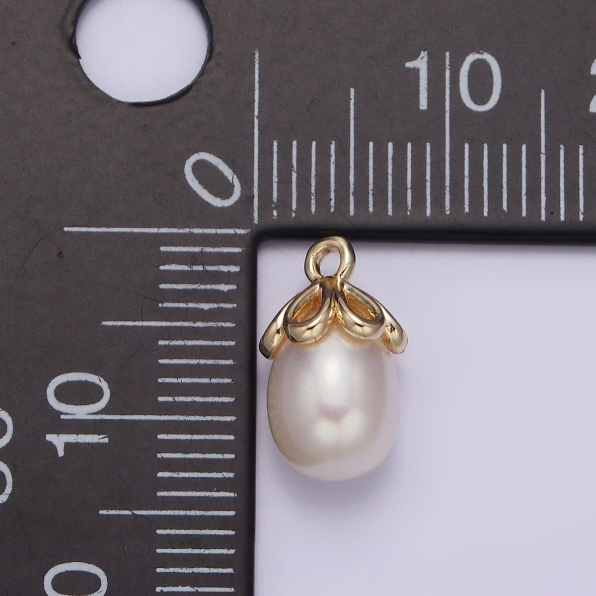 14K Gold plated 13mm Drop Freshwater Pearl Open Teardrop Charm | N1046 - DLUXCA