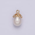 14K Gold plated 13mm Drop Freshwater Pearl Open Teardrop Charm | N1046 - DLUXCA