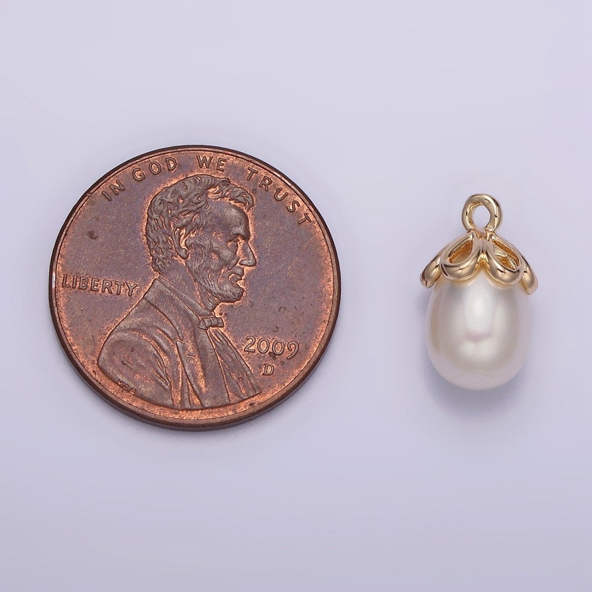 14K Gold plated 13mm Drop Freshwater Pearl Open Teardrop Charm | N1046 - DLUXCA
