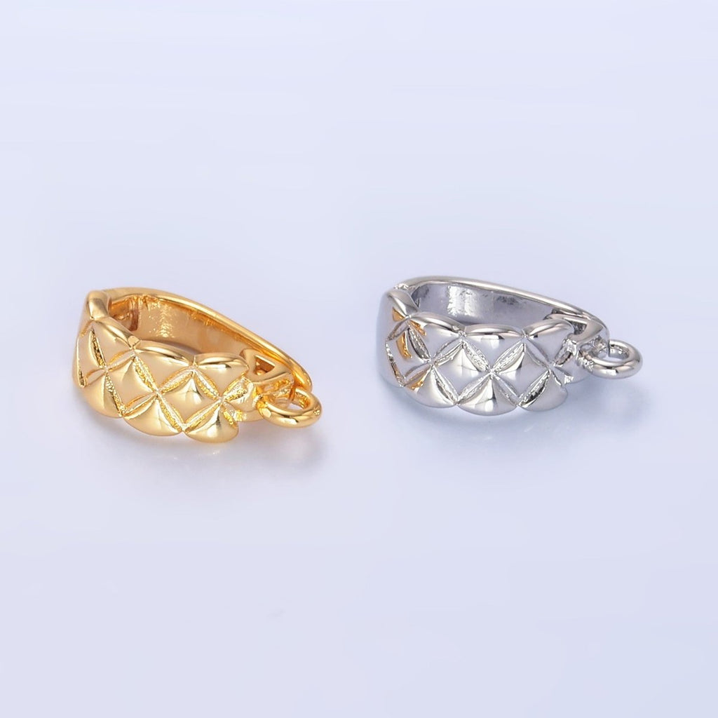 14K Gold plated 13mm Quilted Snap Latch Bail Findings in Gold & Silver | Z701 - DLUXCA