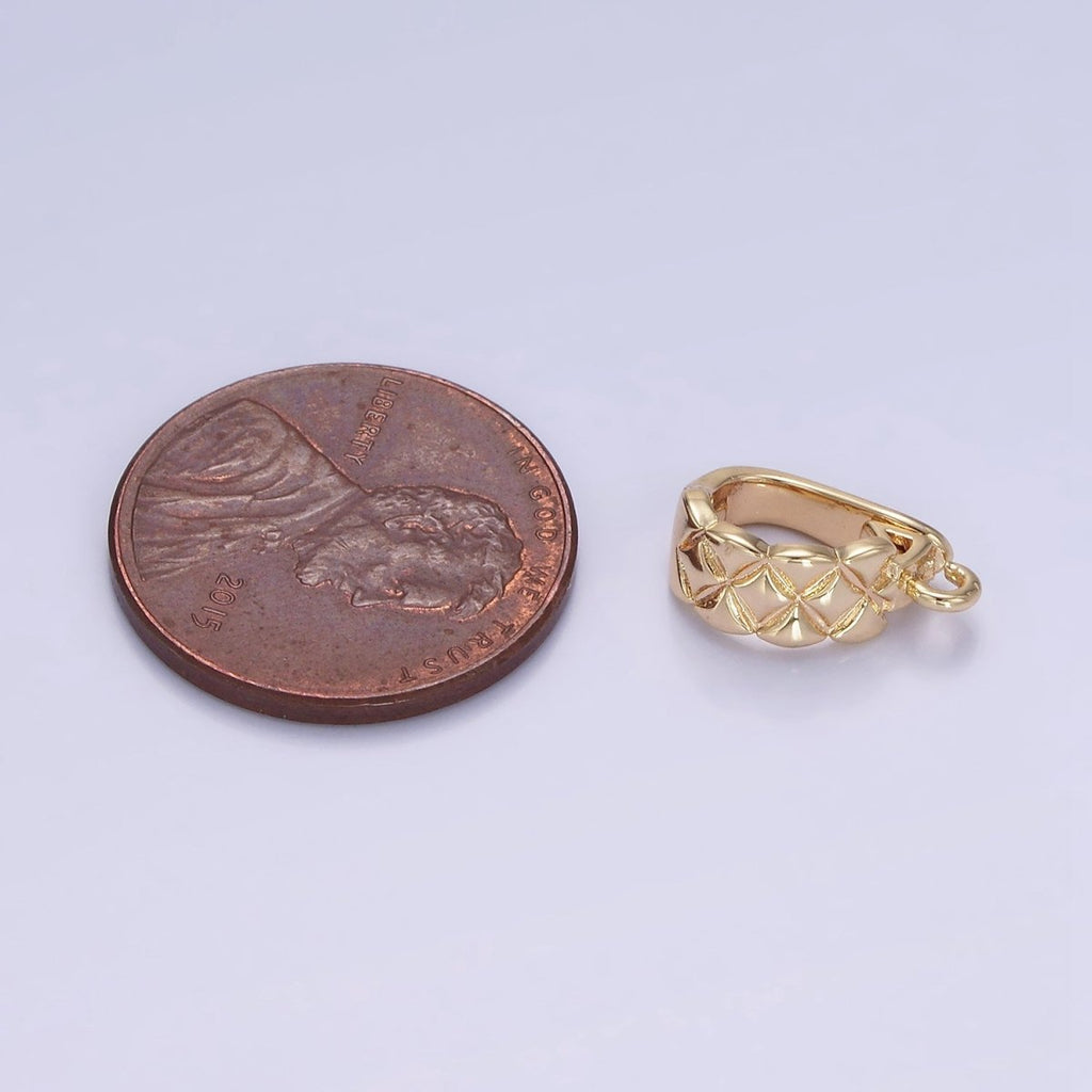 14K Gold plated 13mm Quilted Snap Latch Bail Findings | Z701 - DLUXCA