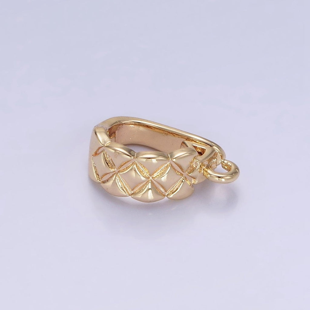 14K Gold plated 13mm Quilted Snap Latch Bail Findings | Z701 - DLUXCA