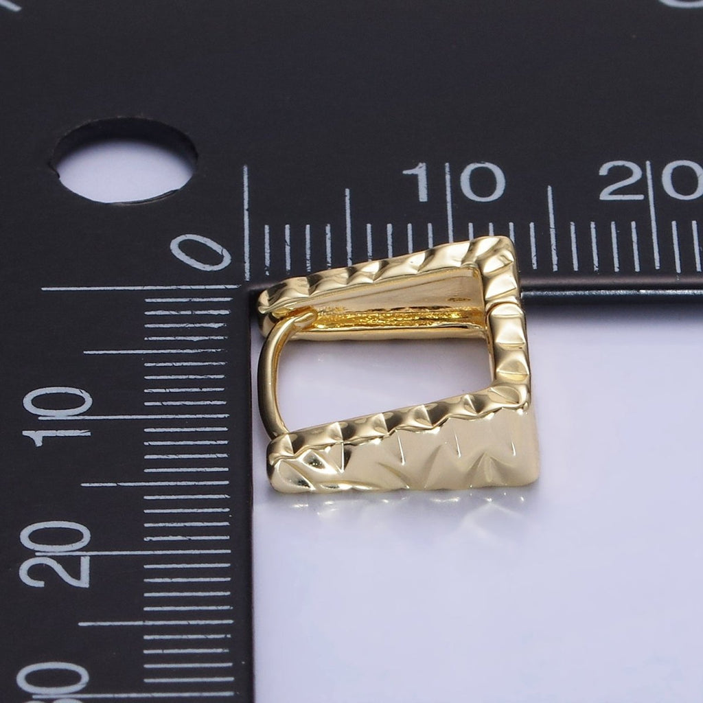 14K Gold plated 13mm Triangle Hammered Square Huggie Earrings | AB1266 - DLUXCA