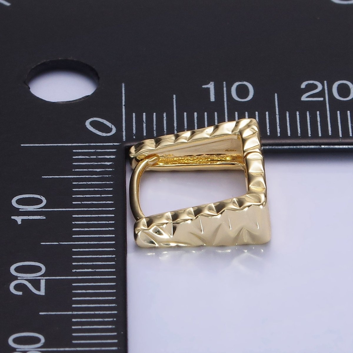 14K Gold plated 13mm Triangle Hammered Square Huggie Earrings | AB1266 - DLUXCA