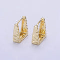 14K Gold plated 13mm Triangle Hammered Square Huggie Earrings | AB1266 - DLUXCA