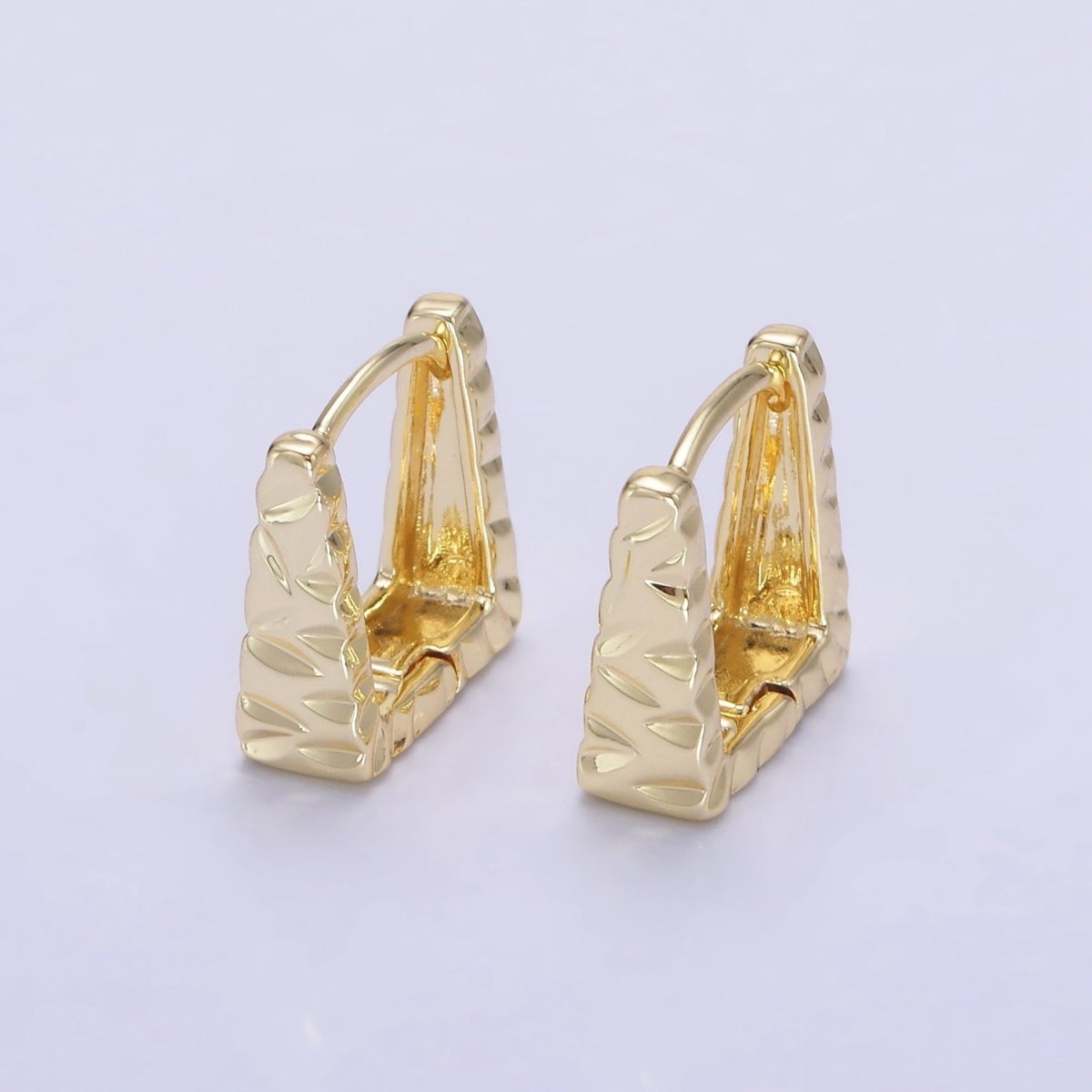 14K Gold plated 13mm Triangle Hammered Square Huggie Earrings | AB1266 - DLUXCA