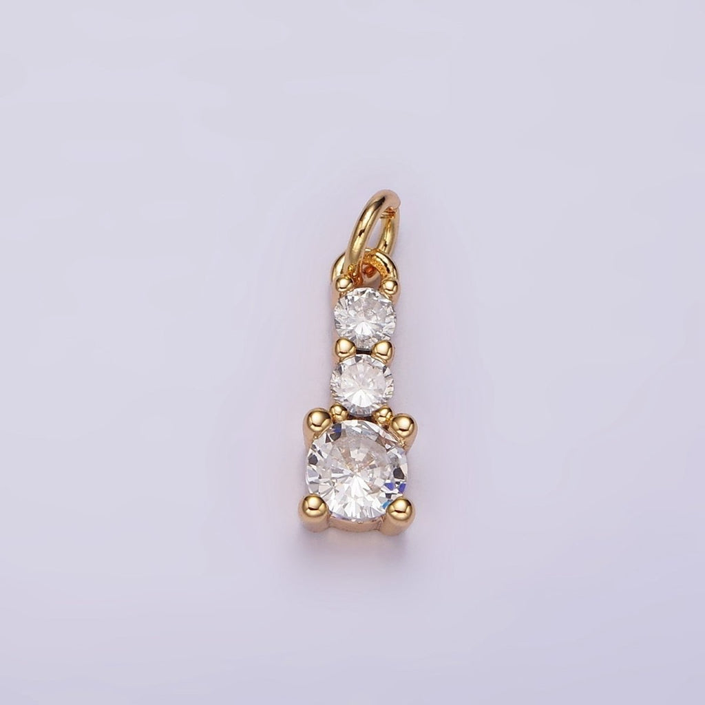 14K Gold plated 13mm Triple Clear CZ Linear Mini Add-On Charm | AG422 - DLUXCA