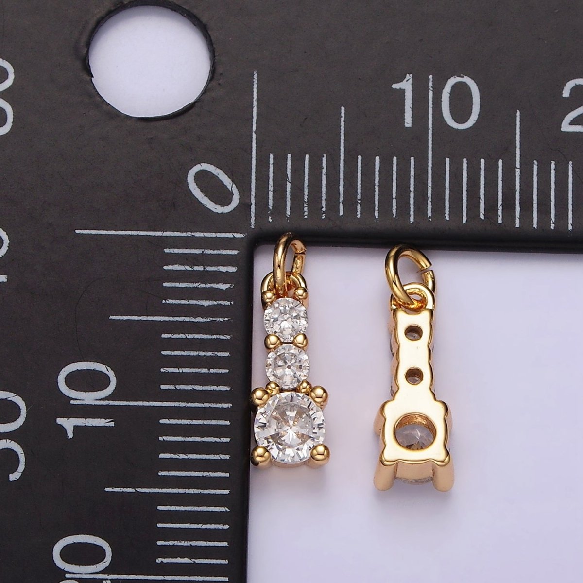 14K Gold plated 13mm Triple Clear CZ Linear Mini Add-On Charm | AG422 - DLUXCA