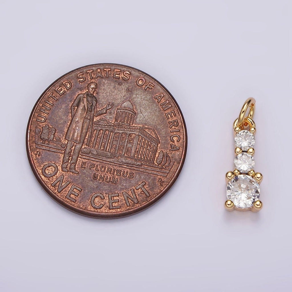 14K Gold plated 13mm Triple Clear CZ Linear Mini Add-On Charm | AG422 - DLUXCA