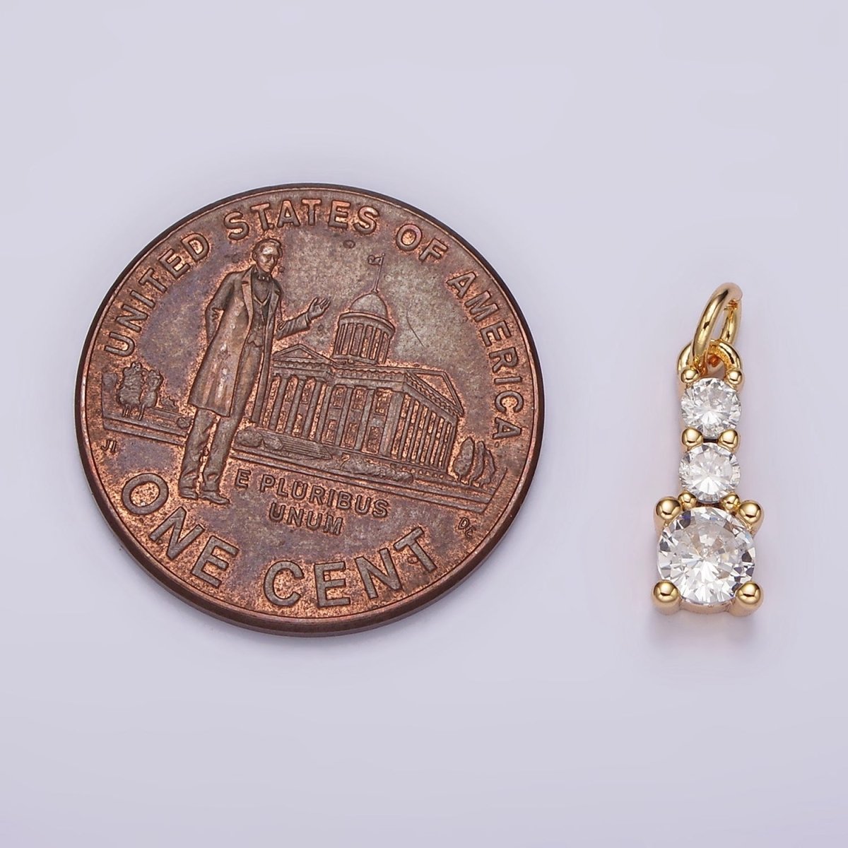 14K Gold plated 13mm Triple Clear CZ Linear Mini Add-On Charm | AG422 - DLUXCA