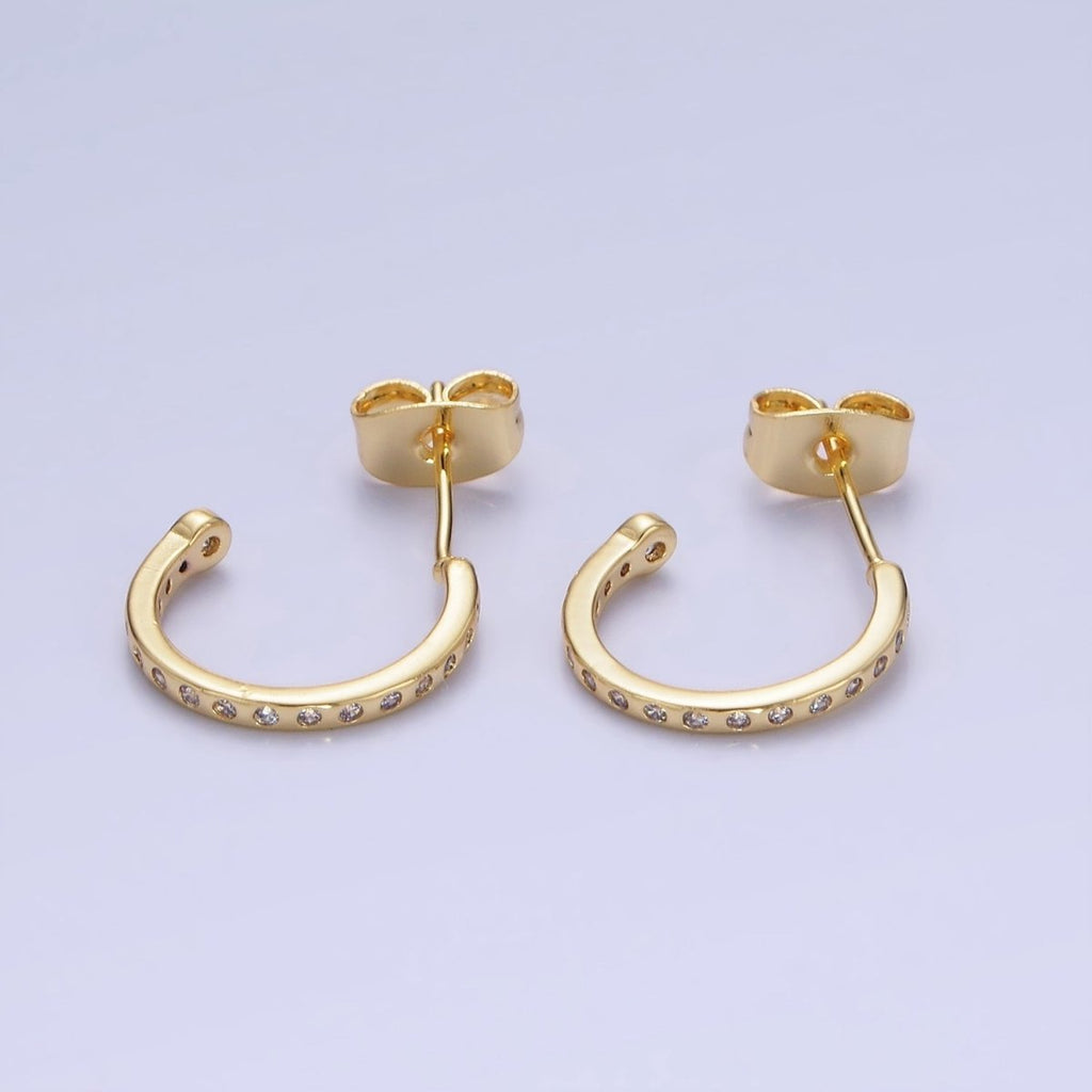 14K Gold plated 14mm CZ Dotted C-Shaped Hoop Earrings | AB1345 - DLUXCA