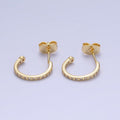 14K Gold plated 14mm CZ Dotted C-Shaped Hoop Earrings | AB1345 - DLUXCA