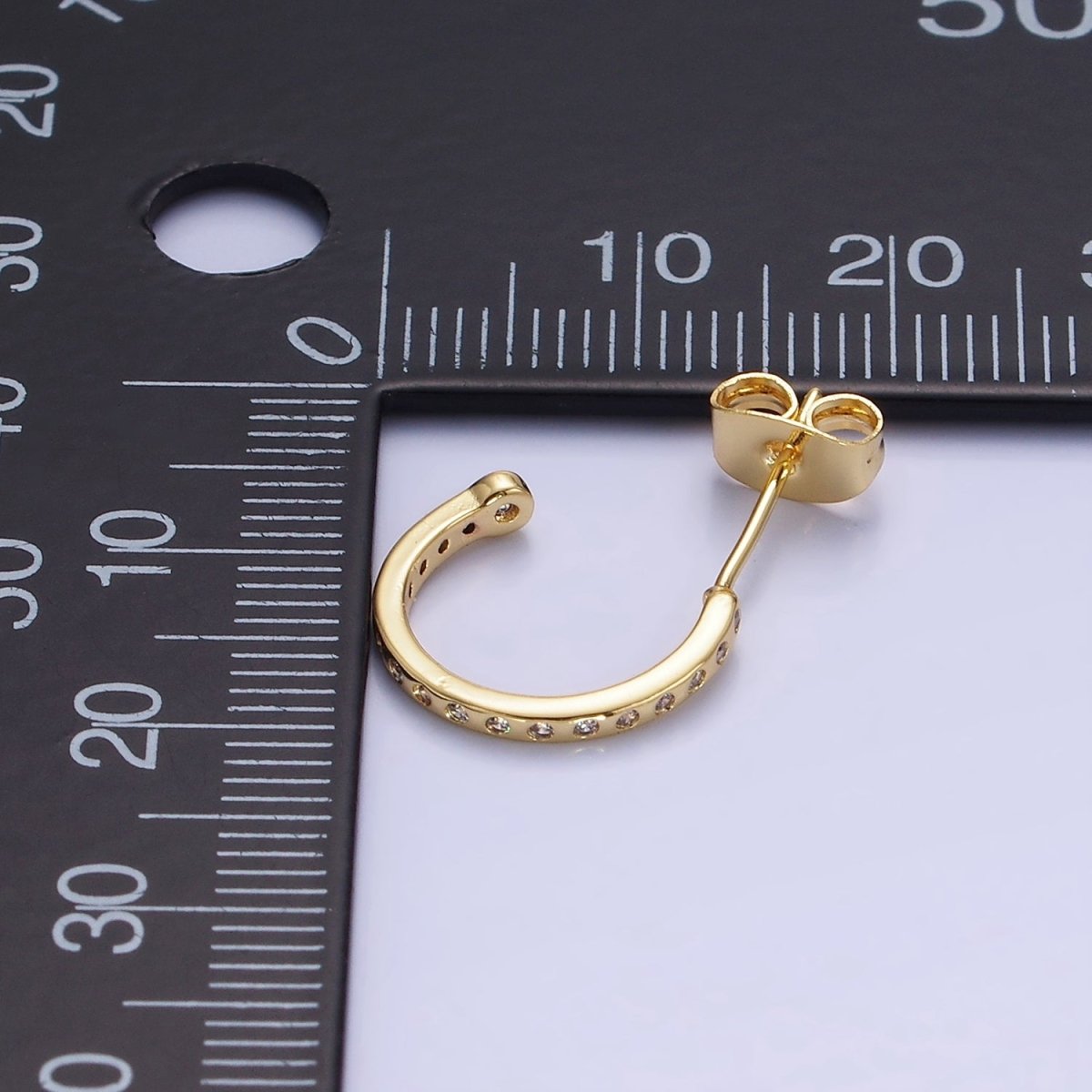 14K Gold plated 14mm CZ Dotted C-Shaped Hoop Earrings | AB1345 - DLUXCA