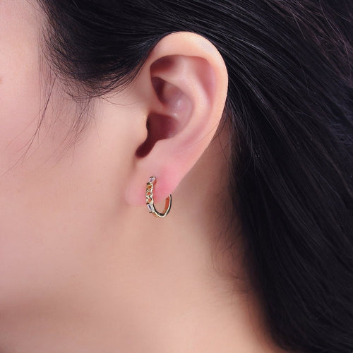 14K Gold plated 14mm Double Baguette Curb Link Huggie Earrings | AE588 - DLUXCA
