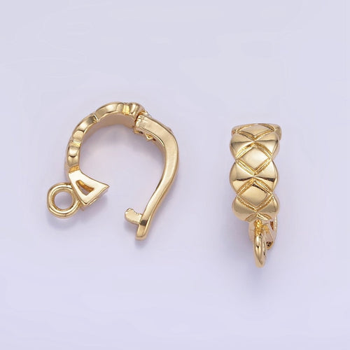 14K Gold plated 14mm Quilted Snap Latch Bail Findings | Z594 - DLUXCA
