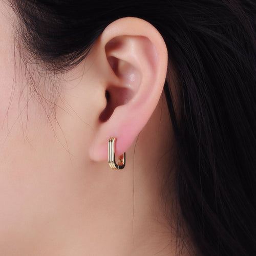 14K Gold plated 14mm Triple Lined Rectangle Cartilage Earrings in Silver & Gold | AB1352