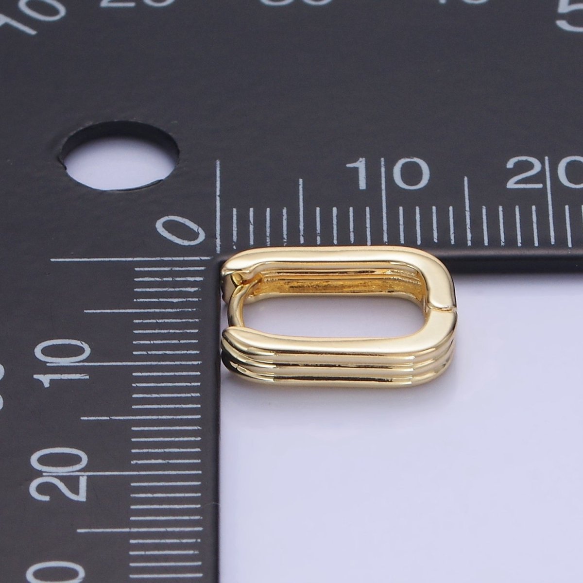 14K Gold plated 14mm Triple Lined Rectangle Cartilage Earrings in Silver & Gold | AB1352