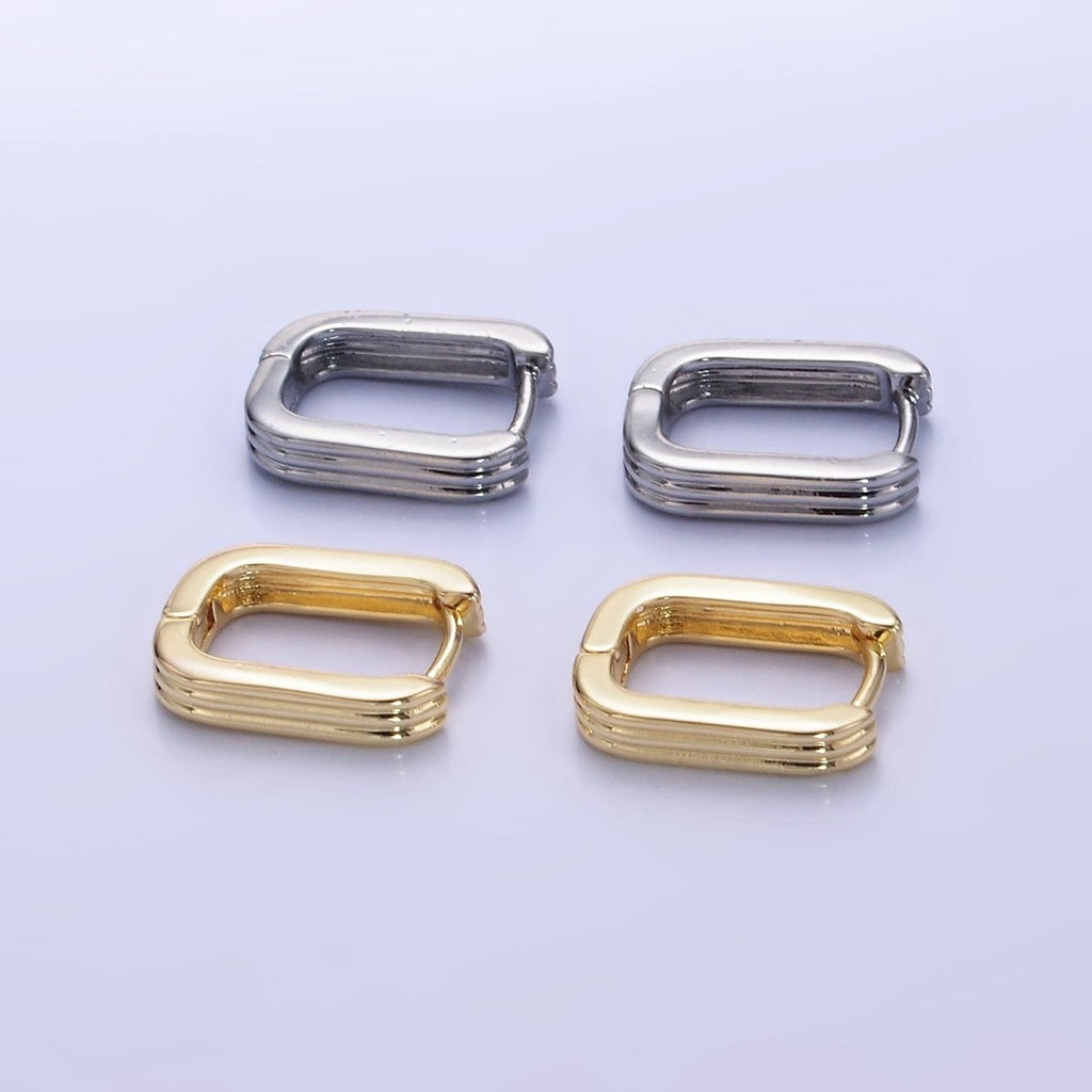 14K Gold plated 14mm Triple Lined Rectangle Cartilage Earrings in Silver & Gold | AB1352