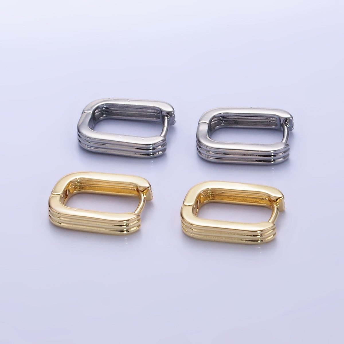 14K Gold plated 14mm Triple Lined Rectangle Cartilage Earrings in Silver & Gold | AB1352