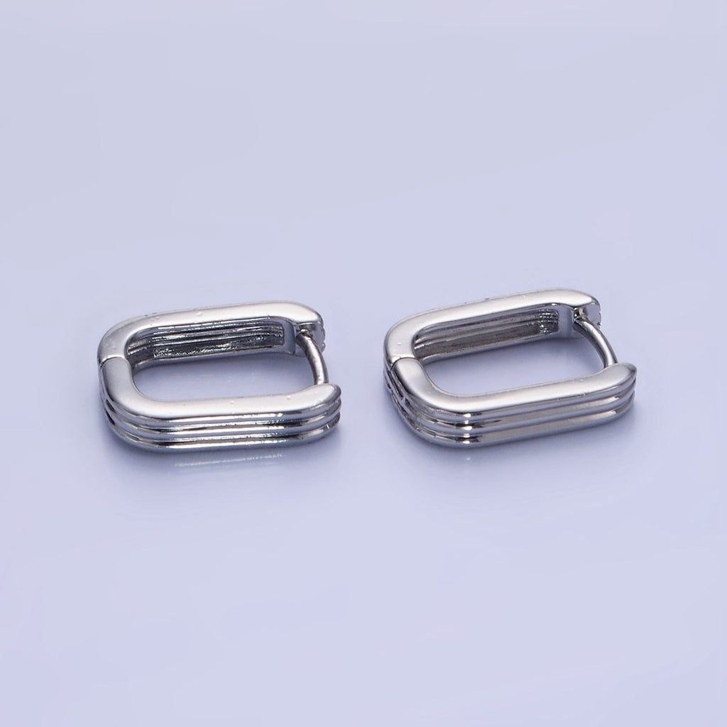 14K Gold plated 14mm Triple Lined Rectangle Cartilage Earrings in Silver & Gold | AB1352