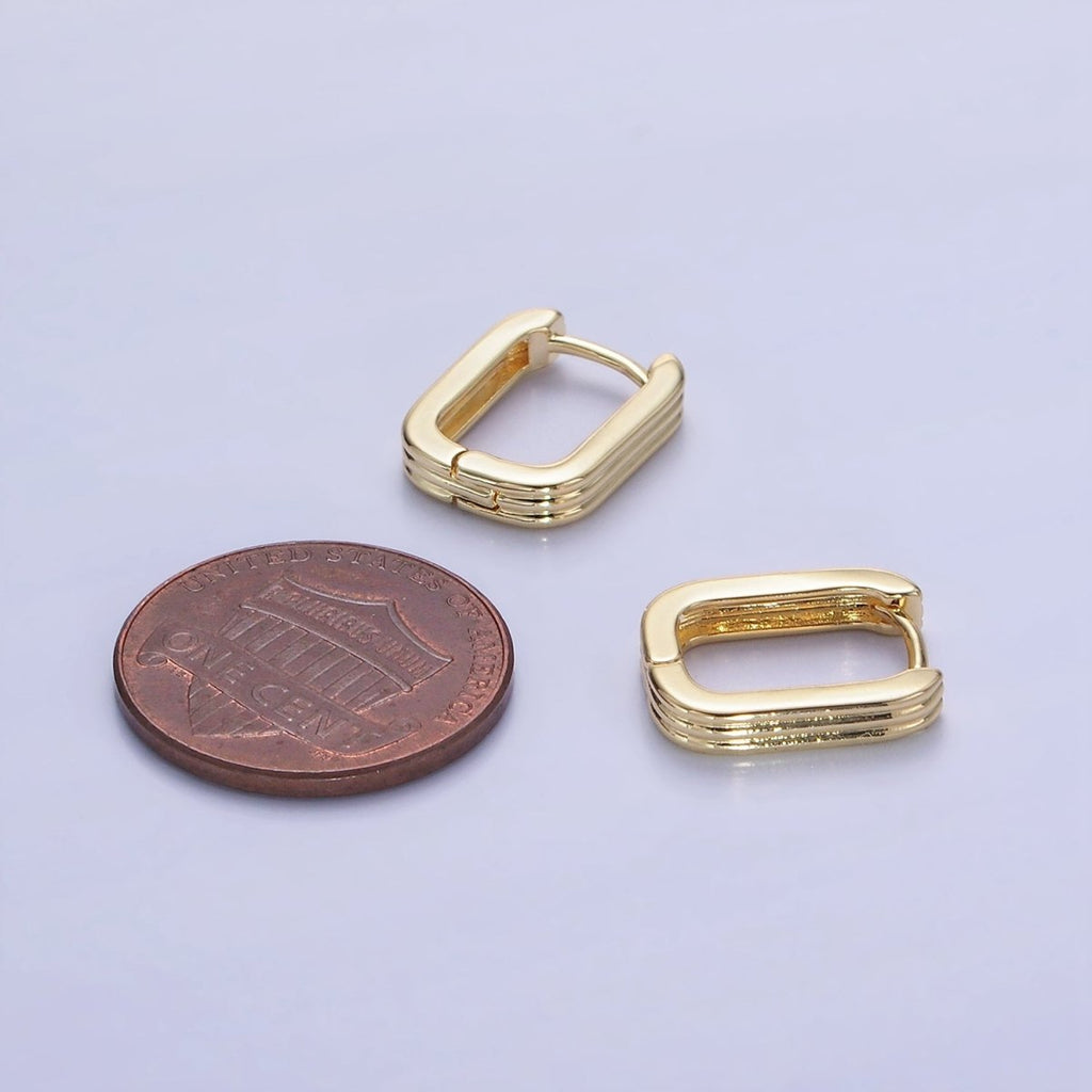 14K Gold plated 14mm Triple Lined Rectangle Cartilage Earrings in Silver & Gold | AB1352