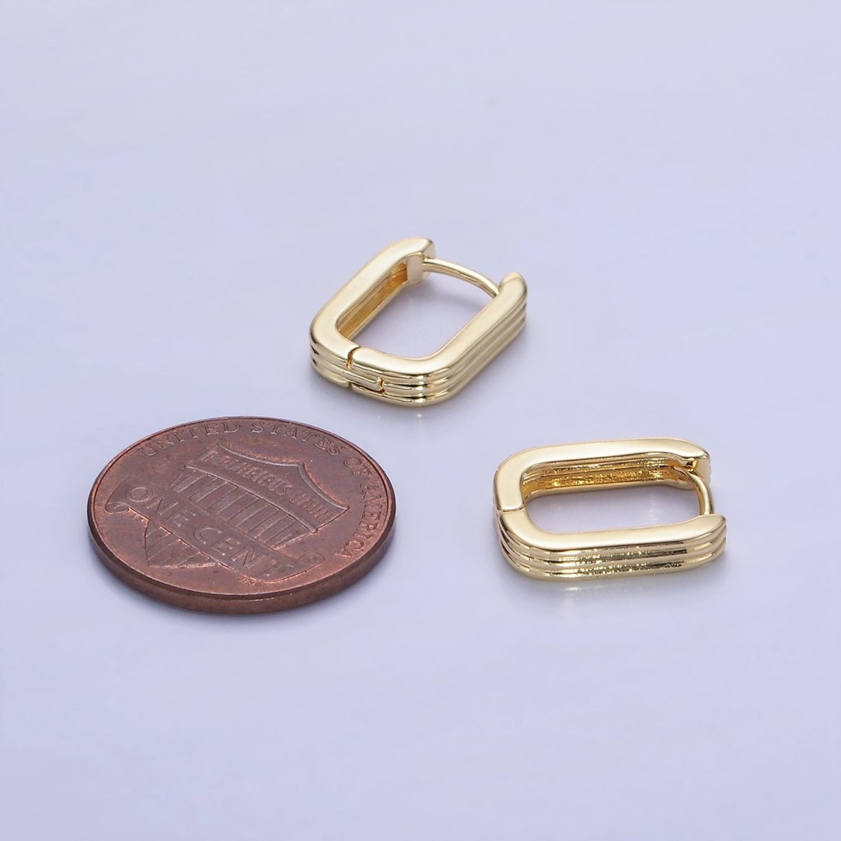 14K Gold plated 14mm Triple Lined Rectangle Cartilage Earrings in Silver & Gold | AB1352