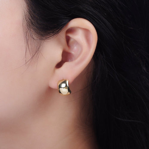14K Gold plated 14mm Wide Minimalist Cartilage C-Shaped Hoop Earrings | V460 - DLUXCA