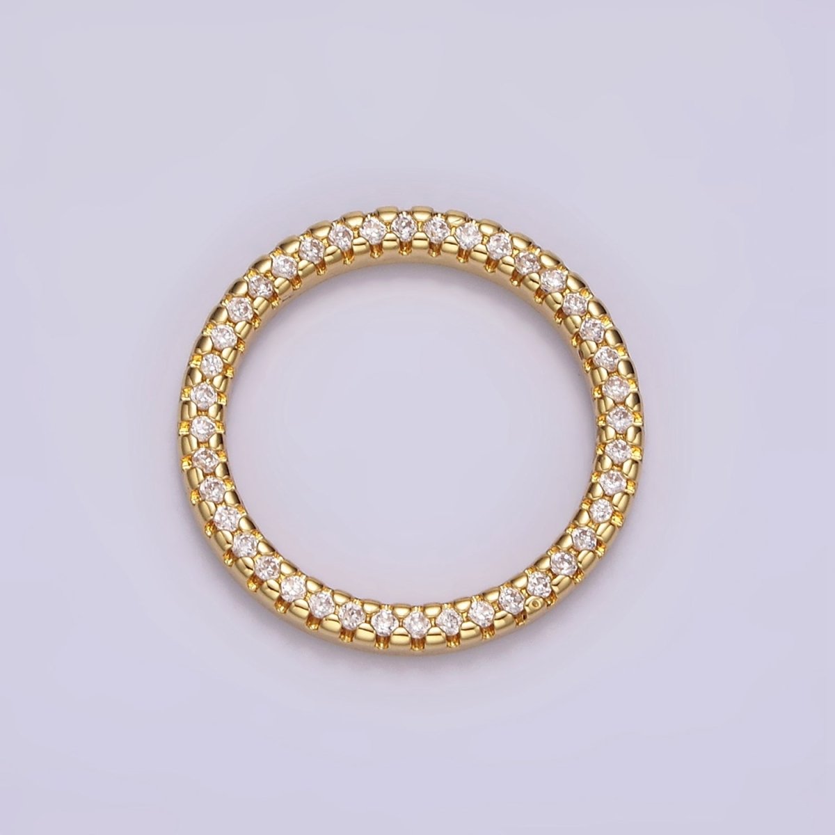 14K Gold plated 15.5mm Open Round Clear Micro Paved CZ Charm Supply | Z-477 - DLUXCA