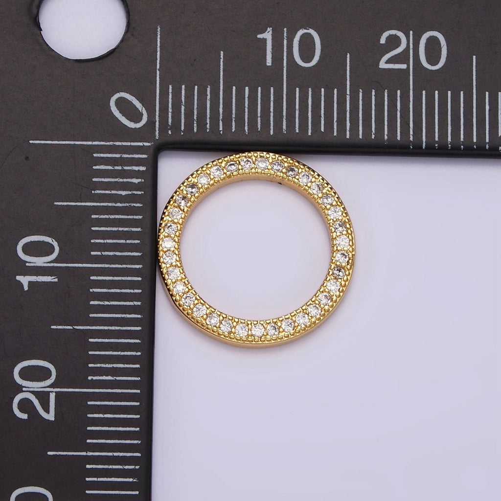 14K Gold plated 15.5mm Open Round Clear Micro Paved CZ Charm Supply | Z-477 - DLUXCA