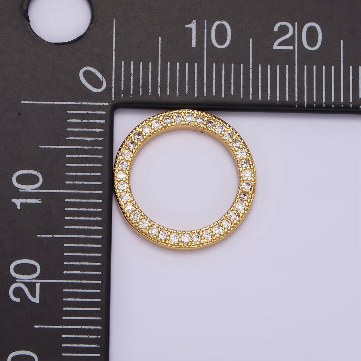 14K Gold plated 15.5mm Open Round Clear Micro Paved CZ Charm Supply | Z-477 - DLUXCA