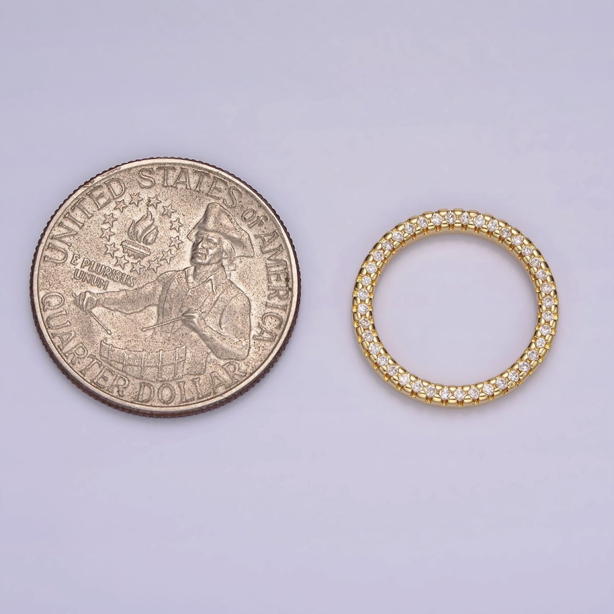 14K Gold plated 15.5mm Open Round Clear Micro Paved CZ Charm Supply | Z-477 - DLUXCA