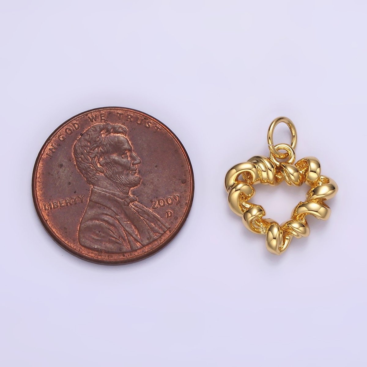14K Gold plated 15.5mm Twisted Spiral Coil Open Heart Charm in Gold & Silver | N1104 N1105