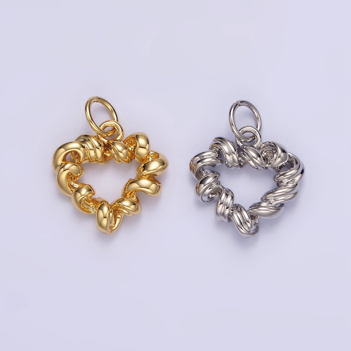 14K Gold plated 15.5mm Twisted Spiral Coil Open Heart Charm in Gold & Silver | N1104 N1105