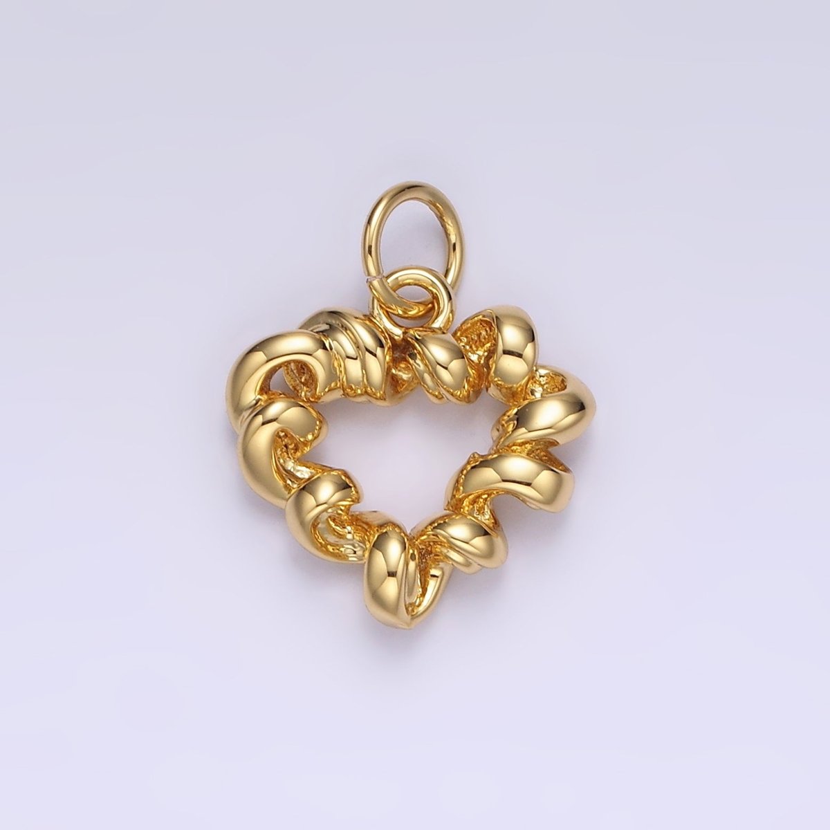 14K Gold plated 15.5mm Twisted Spiral Coil Open Heart Charm in Gold & Silver | N1104 N1105