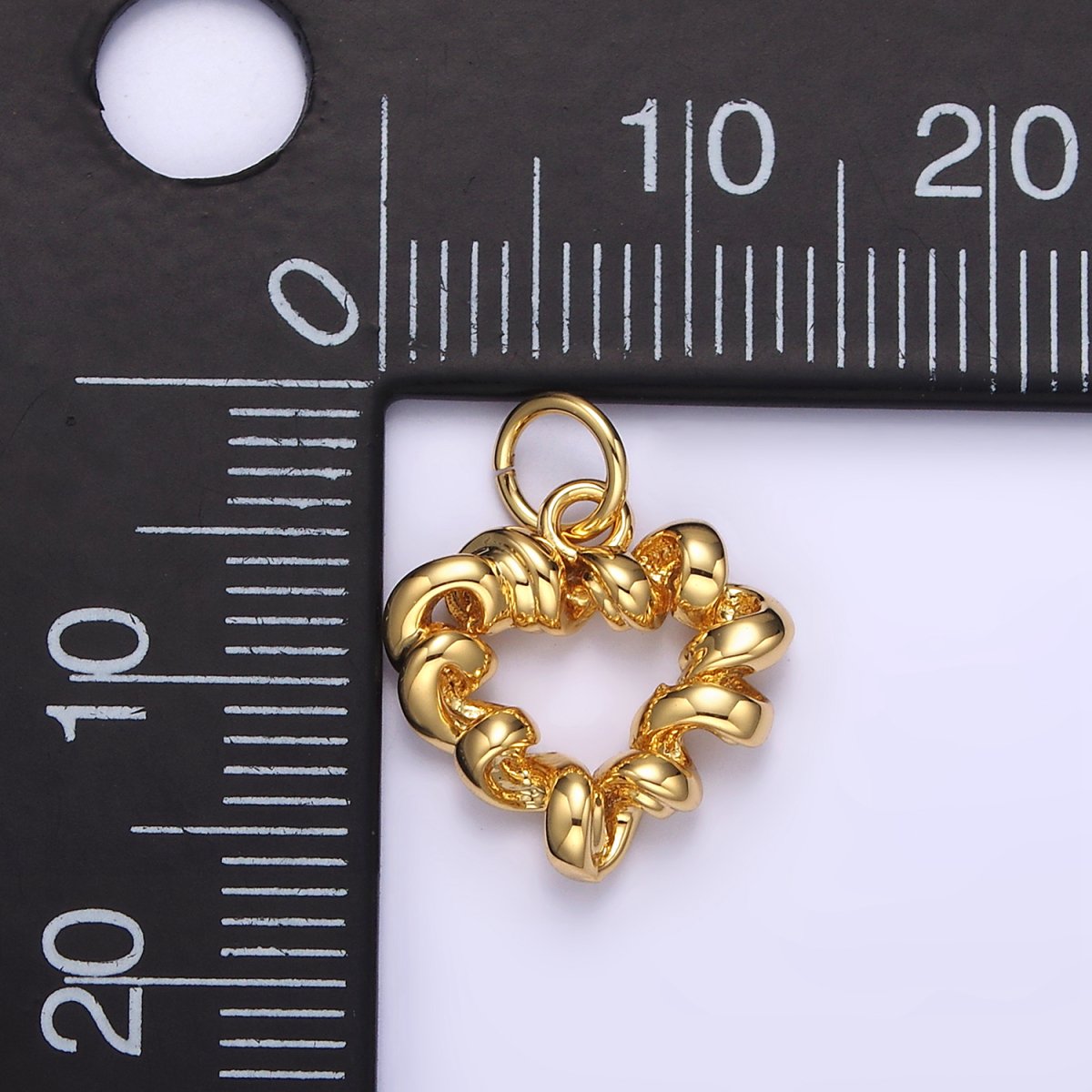 14K Gold plated 15.5mm Twisted Spiral Coil Open Heart Charm in Gold & Silver | N1104 N1105