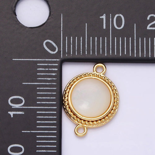14K Gold plated 15.7mm Shell Pearl Braided Bezel Round Connector | G-060 - DLUXCA