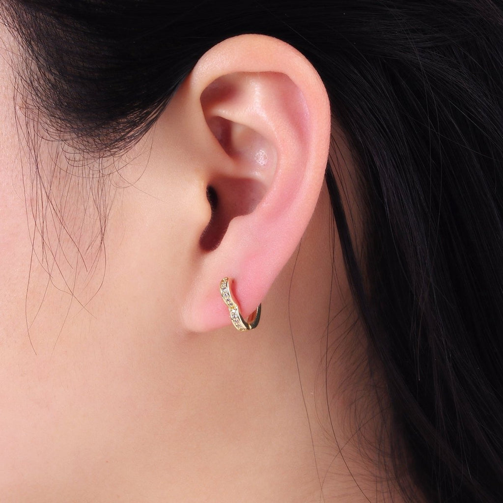 14K Gold plated 15mm, 14mm Micro Paved CZ Heart Huggie Earrings in Gold & Silver | AB1355 - AB1357 - DLUXCA